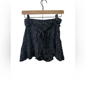 Zara Skirt Womens M Skort Polka Dot Mini Ruffle Rayon Belted Black White Summer